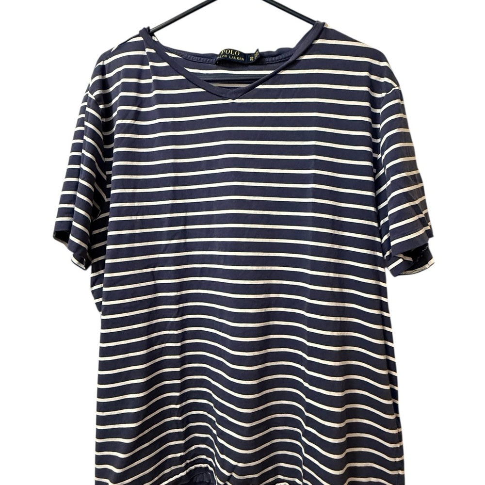 Polo by Ralph Lauren Navy and White Striped Tee V-Neck Size XL